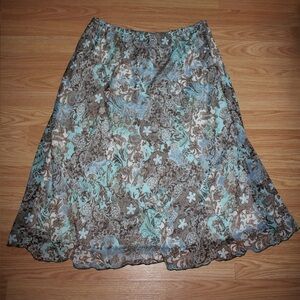 Blue and Brown Floral Maxi Skirt